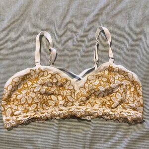 Aerie Cream and Gold Floral Lace Bralette